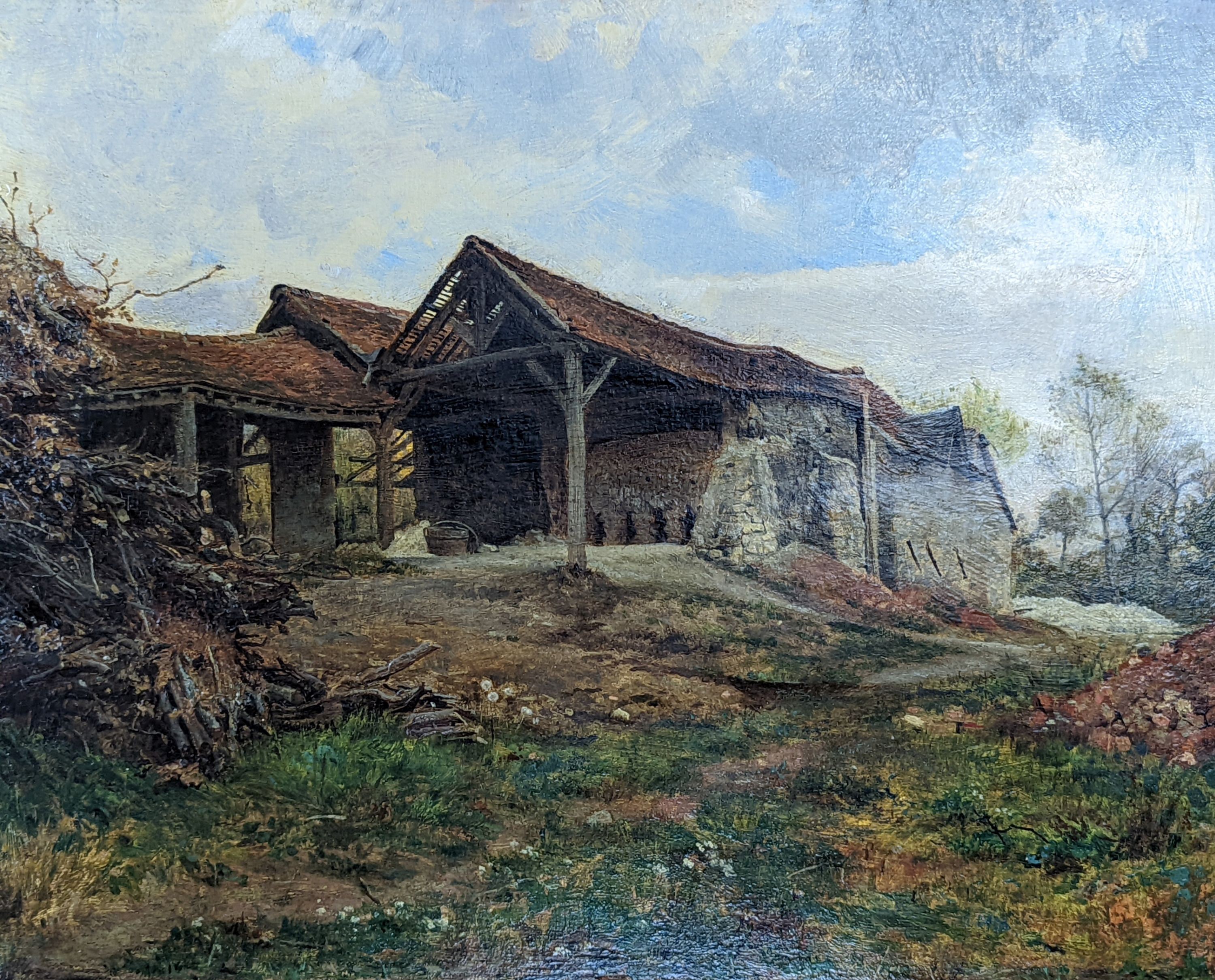 Charles Gogin (1844-1931), oil on wooden panel, Villiers le Belle, inscribed verso, 31 x 40cm, unframed